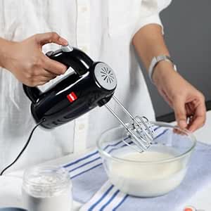 Cello Besto Hand Beater | 5 Variable Speed Controls | Power Full Motor | One Touch & Unbreakable Stand | (300W Powerful Motor With Body, SS Dough Hooks, SS Beater) | Black