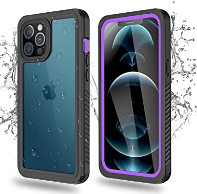 MixMart Waterproof Case for iPhone 12 Pro Max Built in Screen Protector Full Body Cover Heavy Duty Shockproof IP68 Protective Case for iPhone 12 Pro Max 6.7 Inch (Purple)