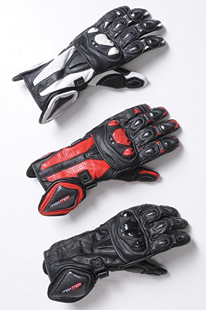 MAX MPH Apex SP-1 Leather Motorcycle Gloves - knuckle, finger & wrist protection - Black XL