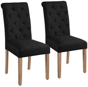 Yaheetech Lot de 2 Chaises de Salle à Manger Rembourrées avec Dossier Haut, Pieds en Bois Massif, Assise Rembourrée en Mousse, 45,5 × 62 × 98,5 cm Noir