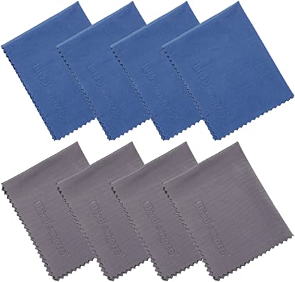 8 Pack Microfiber Cleaning Cloth For Camera Lens, Glass, Lenses, Phone, iPhone, iPad, Tablet, Laptop, LCD TV, Computer Screen, Monitor and other Delicate Surface by Wisdompro (6x7 inch, 4 Blue 4 Grey)