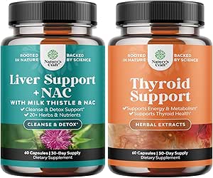 Natures Craft Bundle of Liver Support Supplement with NAC - Herbal Liver Supplement and Herbal Thyroid Support Complex - Mood Enhancer Energy Supplement for Thyroid Health