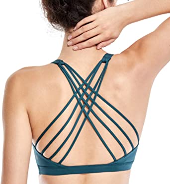 CRZ YOGA Strappy Sports Bras for Women Cross Back Sexy Padded Yoga Bra Tops Cute Activewear