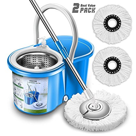 New Upgraded Stainless Steel Deluxe Microfiber 360 Spin Mop & Bucket Floor Cleaning System Included EasyPress Handle with 2 Microfiber Mop Heads