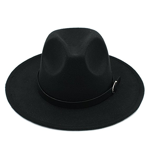 Elee Men Women's Wool Blend Panama Hats Wide Brim Fedora Trilby Caps Belt Buckle Band