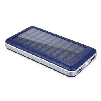 Aedon A8 Protable Power Bank 20000mAh 2-Port USB Solar Charger - External Battery Pack charger for iPhone 6/6 Plus, iPad Air 2/mini 3, Galaxy S6/S6 Edge and More (Blue)