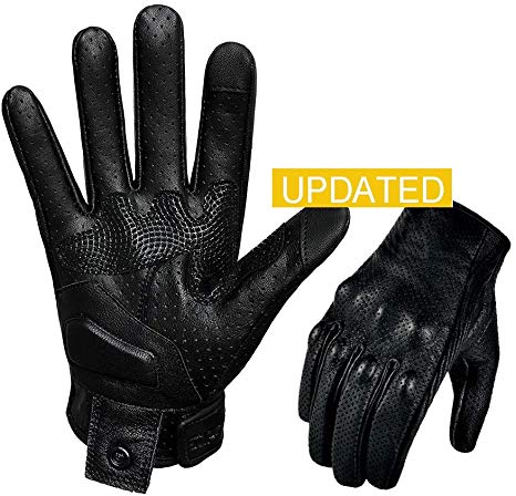 Updated Breathable Leather Motorcycle Gloves With Knuckle Armored Motorbike Gloves For Men (Updated,Perforated, XL)