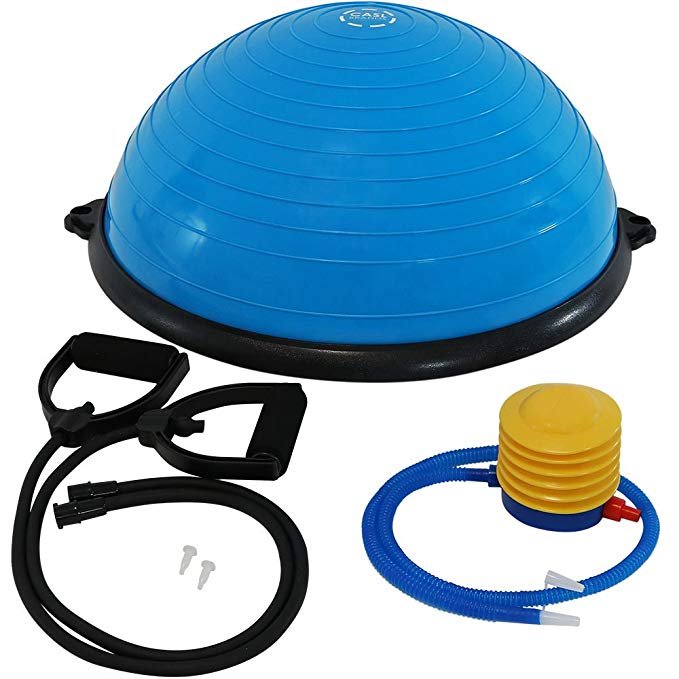 CASL Brands Half Yoga Ball Balance Trainer with Resistance Bands for Fitness, Stability, and Full Body Workout