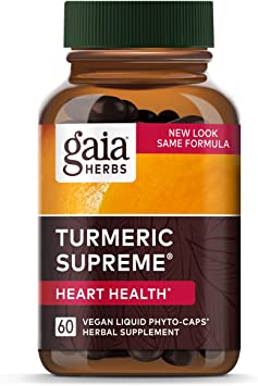 Gaia Herbs Turmeric Supreme Heart - Heart Health&Cardiovascular Support Supplement-with Ginger,Hawthorn, Black Pepper, Coleus,Curcumin,&Japanese Knotweed-60 Vegan Liquid Phyto-Capsules(30-Day Supply)