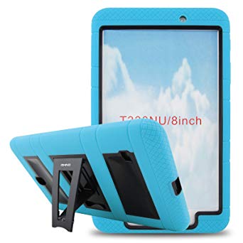 [iRHINO] Heavy Duty rugged impact Hybrid Case cover with Build In Kickstand Protective Case For Samsung galaxy Tab 4 8.0 inch T330 Tablet (LIGHT BLUE ON BLACK)