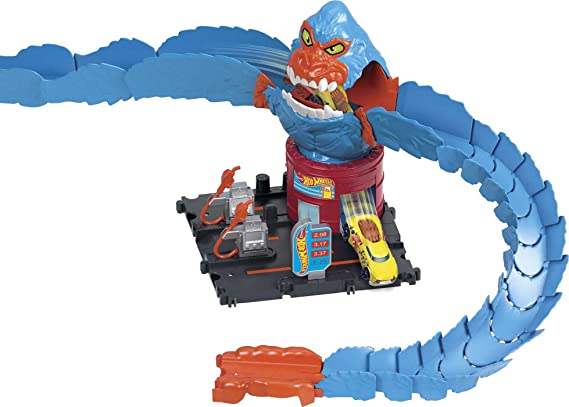 ​Hot Wheels City Wreck & Ride Gorilla Attack with 1 Hot Wheels Car, Connects to Other Sets, Gas Station-Themed Set, Gift for Kids 4 to 8 Years Old