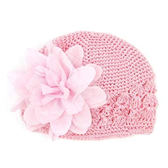 Toddler Infant Baby Girl Cute Big Chiffon Flower Knitted Hat Headwear Crochet Beanie Cap