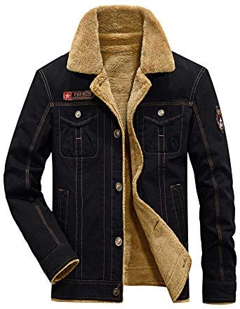 Vcansion Men's Winter Fleece Windproof Jacket Wool Outerwear Single Breasted Classic Cotton Windbreaker Jacket Coats Bronze