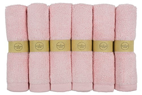The Motherhood Collection 6 Pack Ultra Soft Baby Bath Washcloths, Rayon from Bamboo Towels, Perfect Baby Gifts | Baby Registry | Baby Travel Bathing Kit, 10"x10" White (Pink)