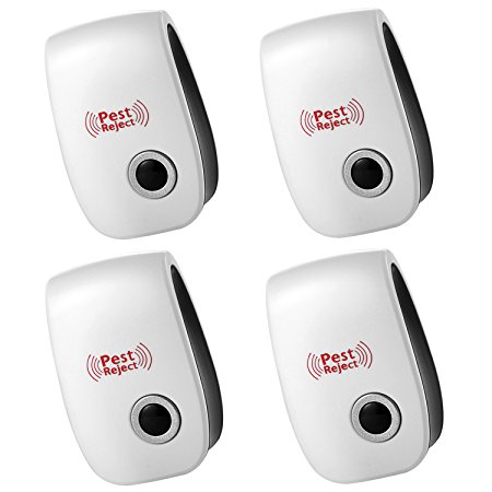 Pest Repeller - Peyou [4 PCS] Natural Harmless Professional Electronic Ultrasonic Pest Control Repeller Repels Roaches, Mice, Rats, Fly, Moths, Mosquito, Ants, Spiders, Bats, Rodents For Home Indoor