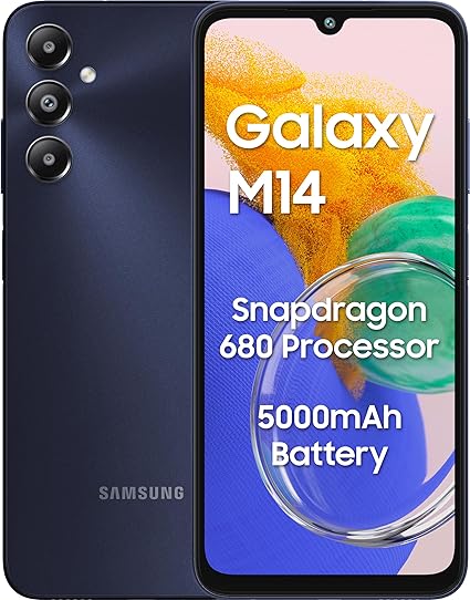 Samsung Galaxy M14 4G (Sapphire Blue,6GB,128GB) | 50MP Triple Cam | 5000mAh Battery | Snapdragon 680 Processor | 2 Gen. OS Upgrade & 4 Year Security Update | 12GB RAM with RAM Plus | Without Charger