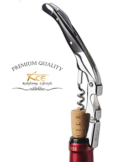 ACE Wine Key - Made To Seduce The Sommeliers. With Black Ebony Wood And Mirror Finish, The All-In-1 Double Hinge Lever Corkscrew Rises Above Other Waiter's Friend, Wine Knife Or Wine Opener