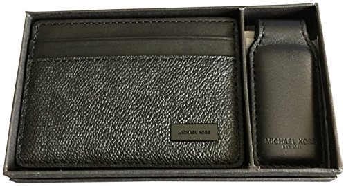 Michael Kors Men's Logo Card Case Wallet Money Clip Gift Set Black