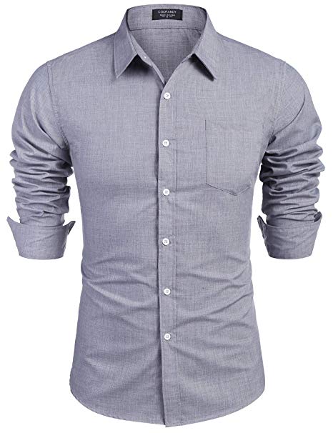 COOFANDY Men's Casual Button Down Shirt Chambray Plain Long Sleeve Dress Shirt