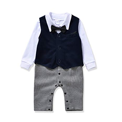AJia Gentleman Style Baby Boy's Romper&Vest&Bowtie 3 Pieces Clothes Suit 2 Color