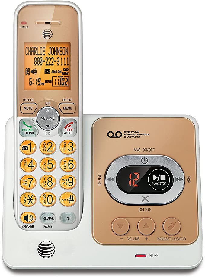 AT&T AWX22104 Cordless Phone with Digital Answering System and Caller ID, Expandable up to 5 Handsets, Gold