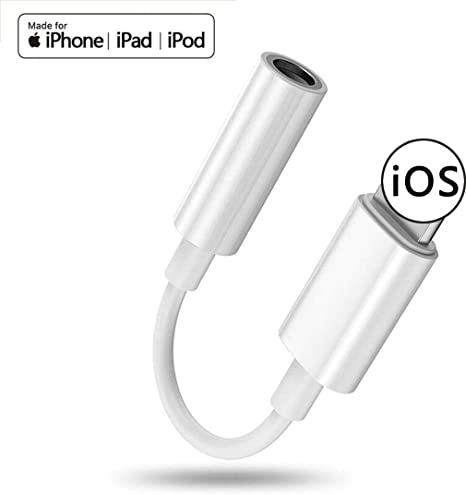 Headphone Adapter for iPhone X Aux Audio 3.5mm Jack Dongle for iPhone 11/11 Pro/Xs Max/XS/XR/8/7 Plus Music Aux Audio Connector Cable Earphone Splitter Accessories Support All iOS (White)