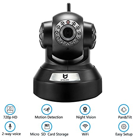 Wireless Security Camera, 720P HD Night Vision Indoor Home Surveillance IP Camera with Motion Detection and Two Way Audio (Black)