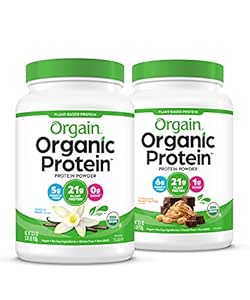 Orgain Organic Vegan Protein Powder, Chocolate Peanut Butter (21g Protein) and Vanilla Bean (21g Protein) - Plant Based, Gluten Free, Non-GMO - 4.06 Lbs Total