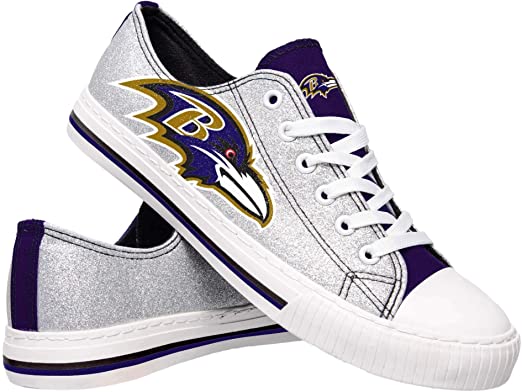 FOCO NFL Womens Ladies Glitter Low Top Canvas Sneaker Shoes