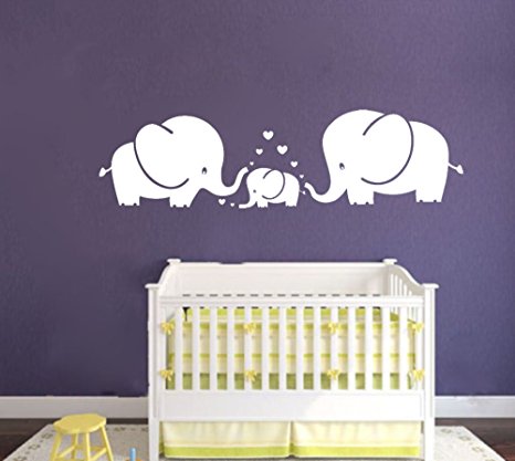 LUCKKYY Cute Three family Elephant Wall Decals for kid Room Room Decor Baby Nursery (White)