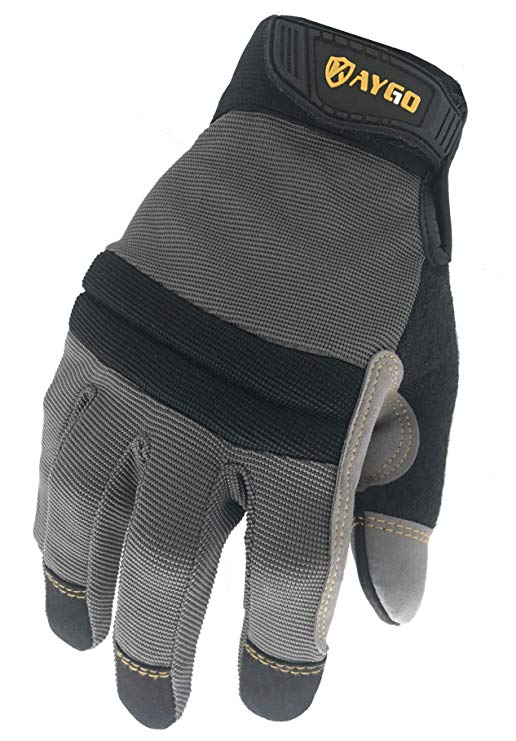 Mechanic Work Gloves-KAYGO KG125M,Black,Heavy duty,Improved dexterity,Excellent Grip,Ideal for working on cars and outdoor jobs