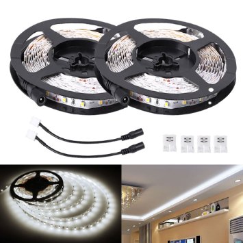 LE Pack of 2 Units 12V DC Flexible LED Strip Lights 164ft5m LED Light Strips 82 Lumens  15 Watts per foot 6000K Daylight White 300 Units 3528 LEDs Non-waterproof Lighting Strips LED Tape