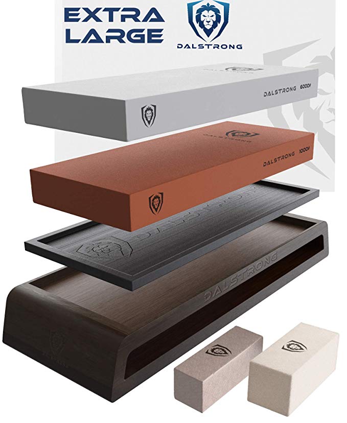 DALSTRONG Whetstone Kit - Extra Large #1000 Grit, 6000 Grit Stones - Nagura Stone & Rust Eraser - Stand Included