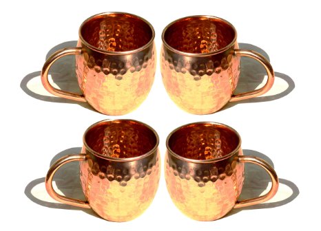 STREET CRAFT Set of-4,Pure Copper Hammered Barrel Mug / Cup For Moscow Mules Capacity-16 Oz.