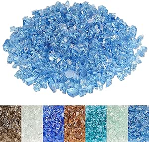 Skyflame High Luster 10-Pound Regular Fire Glass for Fire Pit Fireplace Garden Landscaping Pacific Blue 1/4" Size