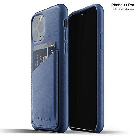 Mujjo Full Leather Wallet Case for Apple iPhone 11 Pro | 2-3 Card Holder Pocket | Premium Soft Supple Leather, Unique Natural Aging Effect (Monaco Blue)