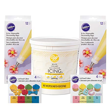 Wilton Colorful Icing Kit for Decorating Cupcakes, Cookies, and Cakes - Decorator Icing, Piping Bags, and Gel Food Colors