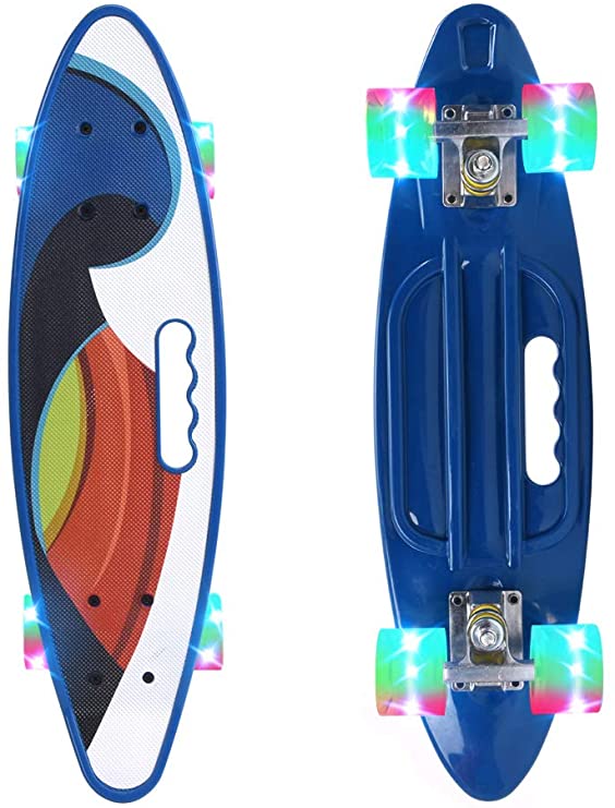 ChromeWheels Skateboard 22 inch Complete Skate Board Mini Cruiser with LED Light Up Wheels for Kids Boys Youths Beginners