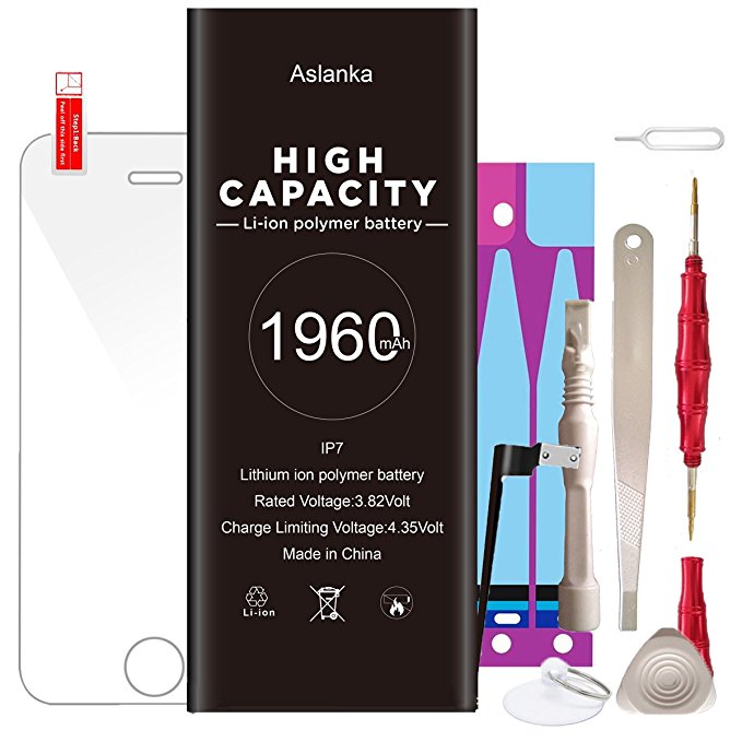 Aslanka Battery for iphone 7, Battery Replacement Brand New 0 Cycle,with Repair Tool Kits Include Adhesive & Instructions and Screen Protector -[2 Year Warranty]