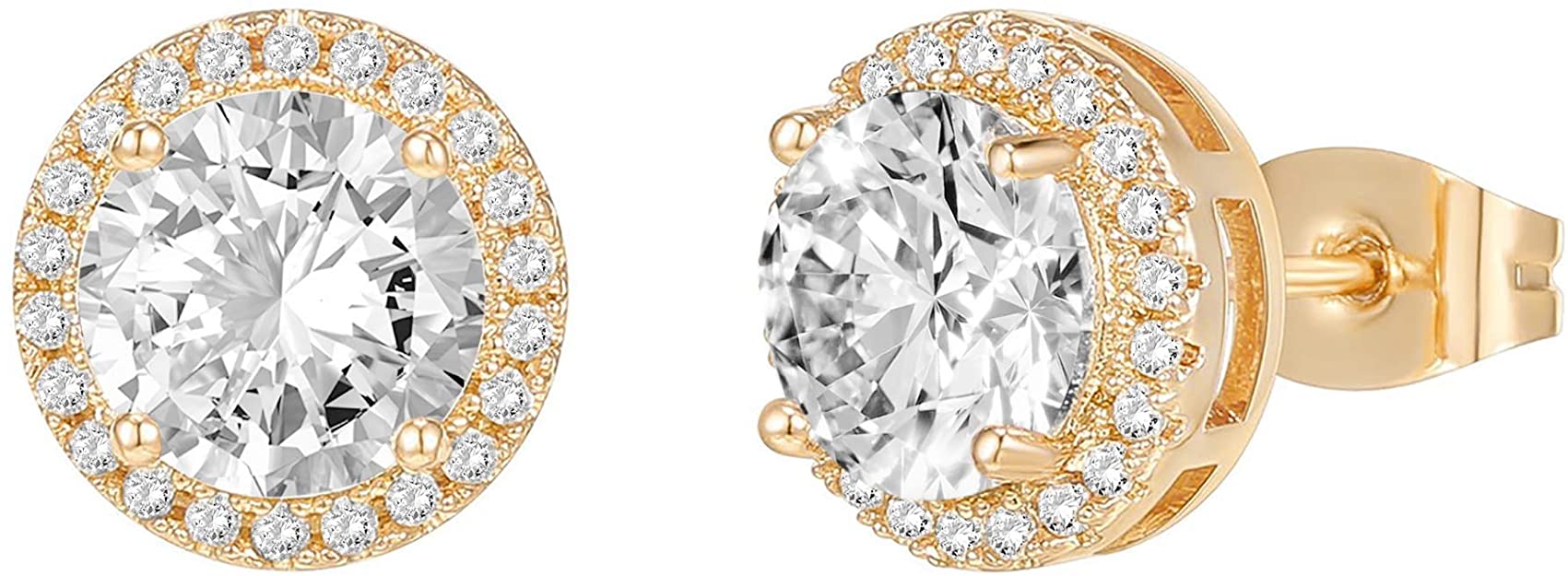 PAVOI 14K Gold Plated Sterling Silver Post Brilliant Round Faux Diamond Halo Earrings - Premium Cubic Zirconia in Rose Gold, White Gold and Yellow Gold