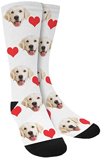 Custom Print Your Photo Pet Face Socks, Personalized Heart Colorful Crew Socks for Men Women