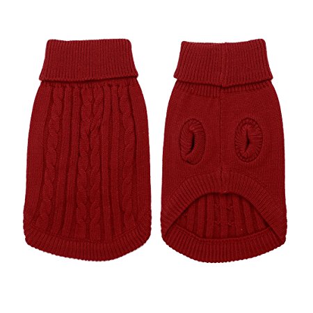 Pet Dog Red Twisted Knit Ribbed Cuff Knitwear Clothes Sweater XS