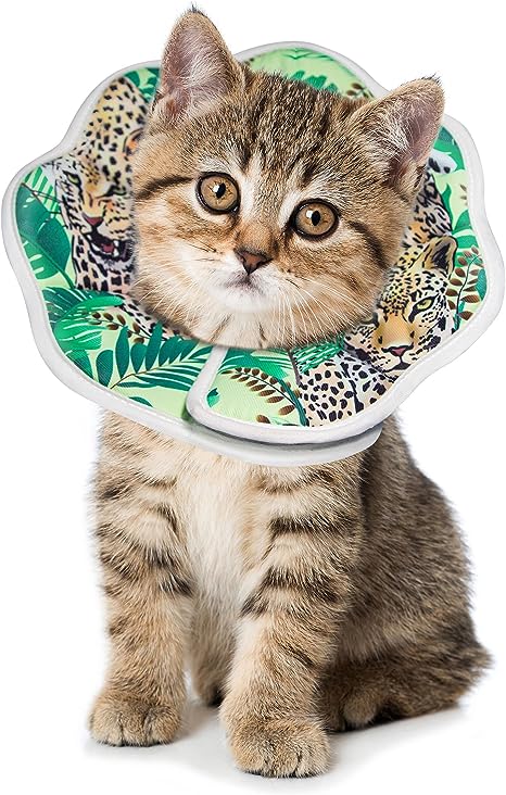 COMSUN Soft Cat Cone Collar Adjustable Pet Recovery Collar for Cat After Surgery Lightweight Cat Cones with Leopard Pattern for Pets Cats Kittens and Puppy to Prevent Licking (Small)