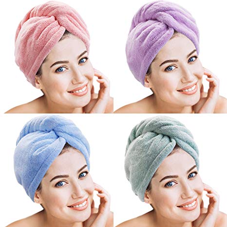 4 Pieces Microfiber Hair Towel Wrap Turbie Hair Towel Twist Head Wrap Hair Turban Cap Quick Dry Microfiber Head Towel for Women Girl (Multicolor C)