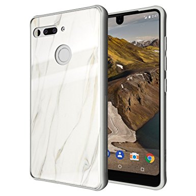 Essential Phone PH-1 Case, TUDIA [Ceramic Feel] Lightweight [GLOST] TPU Bumper Shock Absorption Cover Featuring [Tempered Glass Back Panel] for Essential Phone PH-1 (White Marble)