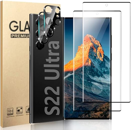 For Galaxy S22 Ultra Screen Protector, 9H Tempered Glass, Ultrasonic Fingerprint Support, Scratch Resistant, 3D Curved, HD Clear for Samsung Galaxy S22 Ultra 5G 6.8 Inch Glass Screen Protector