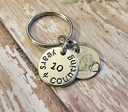10 Years and Counting 2008 Dime Key Chain 10th Anniversary Gift for Him or Her