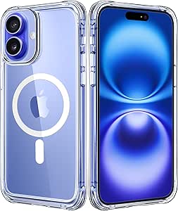 Mkeke Magnetic Designed for iPhone 16 Case Clear, [Compatible with Magsafe] [Not Yellowing] [Military-Grade Drop Protection] Clear Phone Cases for Apple iPhone 16 with Shockproof Bumper 2024