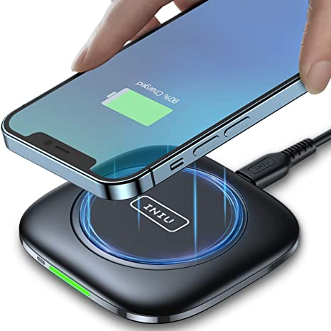 INIU Wireless Charger, 15W Qi-Certified Fast Wireless Charging Pad with First-Seen Smart Adaptive Indicator Stand for iPhone 12 11 Pro Max XR XS X 8 Plus Samsung S20 S10 Note20 AirPods LG Google etc.