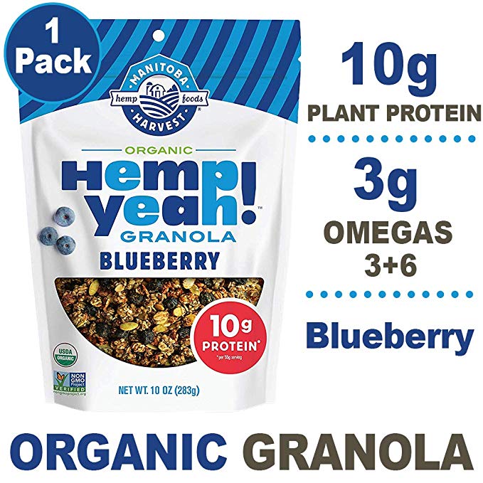 Manitoba Harvest Hemp Yeah! Granola, Blueberry, 10oz, with 10 g of Protein, 3.6 g Omegas, 3 g of Fiber and less than 10 g Sugar Per Serving, Organic, Non-GMO